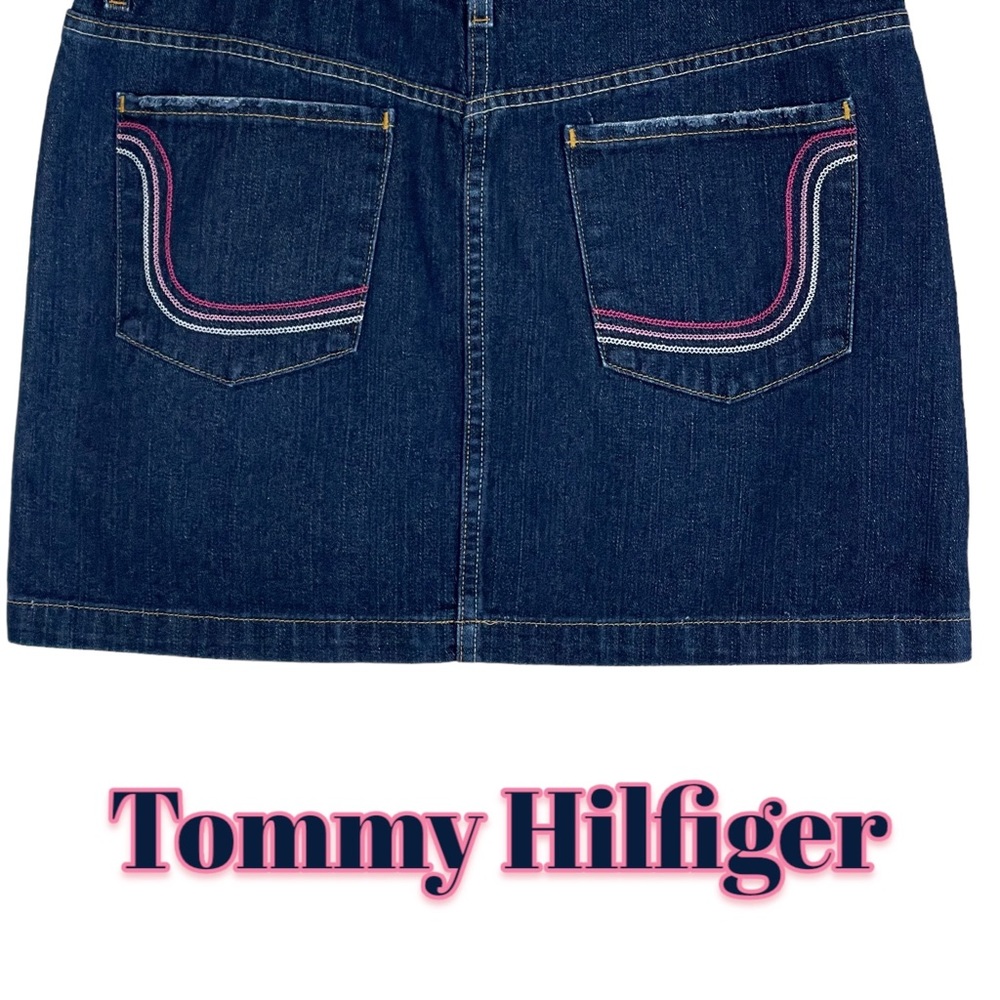 Tommy Hilfiger Distressed Denim Dark Wash Jean Mini Skirt Size 14 - Picture 13 of 14